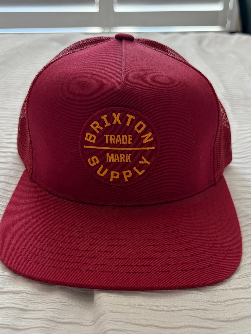 Brixton Maroon Trucker Hat with Gold Logo